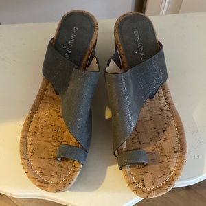 Donald Pliner cork wedges pewter sparkly grey